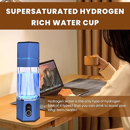 Hydrogen Alkalin Hydrogen Water Generator,Portable Rechargeable aquahealth Hydrogen Water Bottle with SPE/PEM Technology, Suitable for Home, Office, Travel, and Fitness Hydration.（Blue)
