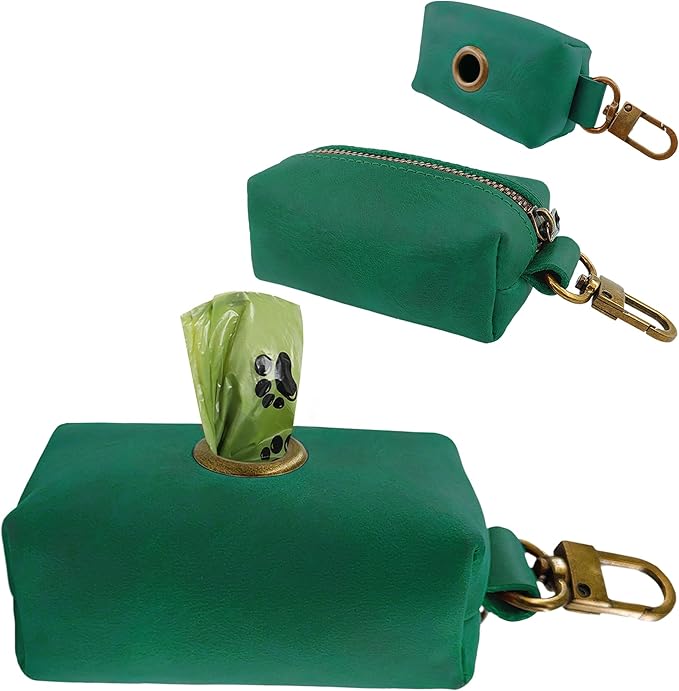 HIFA Genuine Leather Dog Leash Poop Bag Holder - Soft Touch Rustic Leather, Metal Clips, Easy Access to Pet Waste Bags - Dog Poop Dispenser for Outdoor Walking