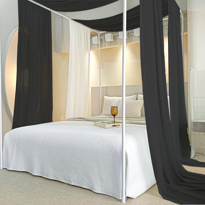 AIKASY Black Bed Canopy Scarf for Full/Queen - Luxury Sheer Canopy Bed Curtains with Light - Suitable for Four-Poster Bed, Metal Bed Frame, Wood Bed Frame -2pic