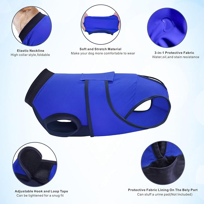 Idepet Dog Recovery Suit Female,Dogs Onesie Suit Surgery Male Breathable Pet Bodysuit for Spay Neuter E-Collar & Cone Alternative Surgical Suit Puppy Abdominal Anti Licking Wounds Shirt (Blue, XL)