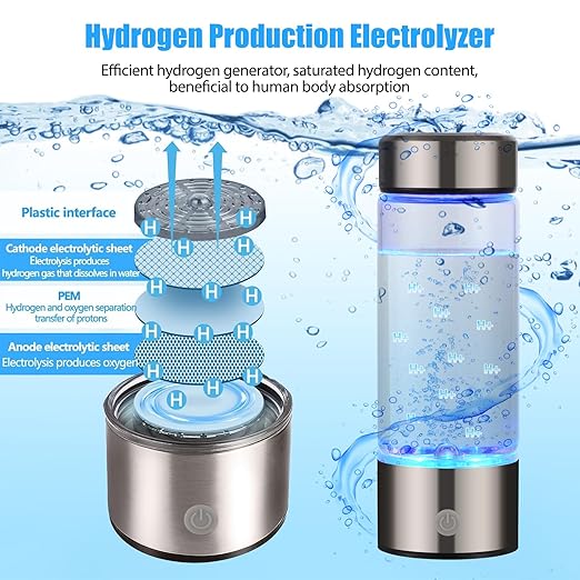 Hydrogen Water Bottle, Rechargeable Hydrogen Water Bottle Generator, Portable Hydrogen Water Machine, 3 Min Quick Electrolysis, Suitable for Home Travel Office Exercise