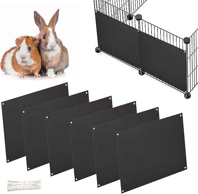 Oncpcare 6 Pack Pet Cage Liner Protection Block Light 10'' x 8.2'' Rabbit Cage Urine Guard Cage Edge Liner Guinea Pig Side Lining Habitat Siding Small Animal Cage Accessories (Black)