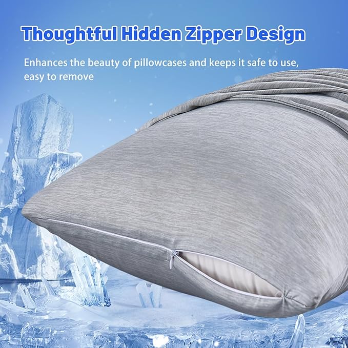 Cooling Pillow Cases for Hot Sleepers - Double Side Arc-Chill Q-Max>0.5 Cooling Fiber Cool Pillow Cases 2 Pack - Breathable Soft Cold Pillow Cases with Hidden Zipper (Dark Grey, 20" x 26")