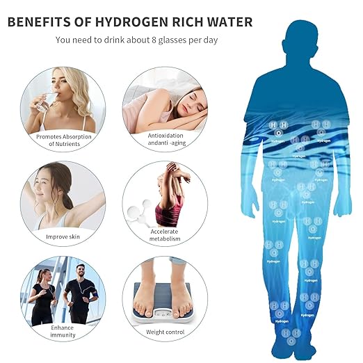 Hydrogen Water Cup, Portable Hydrogen Water Ionizer Machine Hydrogen Water Generator with New PEM and SPE Technology Hydrogen Rich Water Bottle Glass Health Cup Balanced PH Water Ionizer