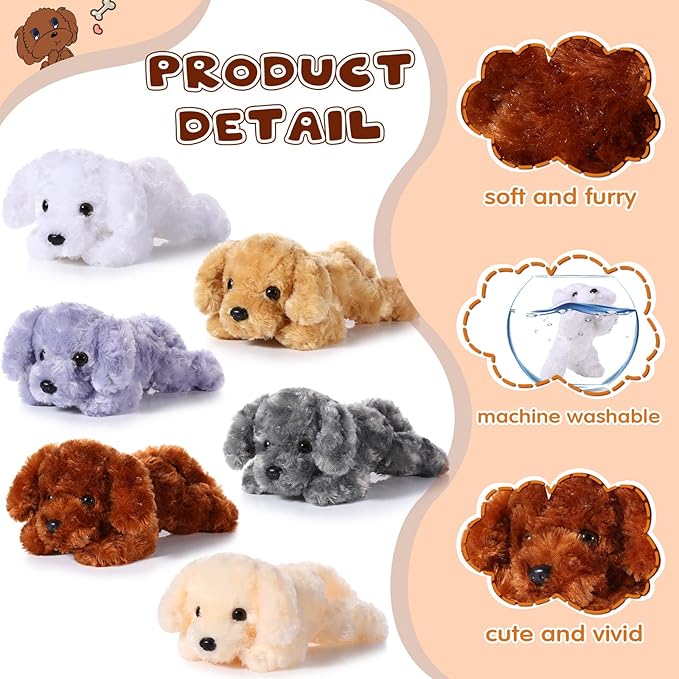 6 Pcs 8 Inch Stuffed Animal Plush Dog Puppy Soft Plush Pillow Toy Fluffy Puppy Set for Kids Girls Dog Theme Party Favor Birthday Baby Room Home Decor(Cute Style,Cute Color)