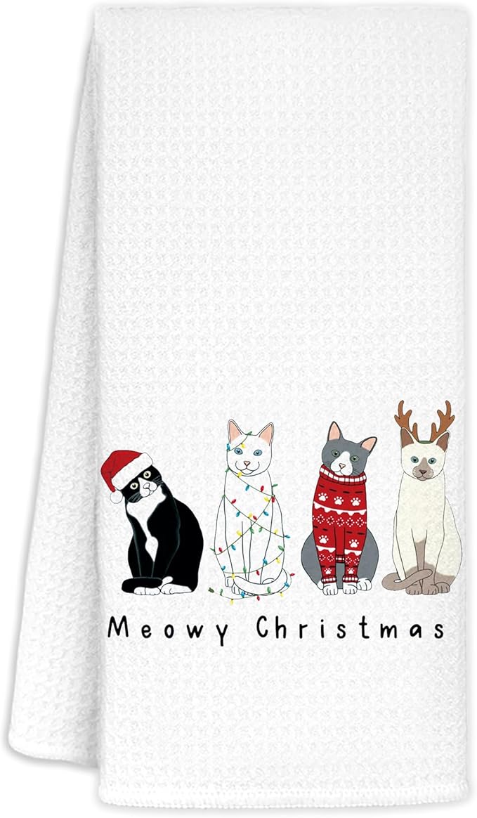 Meowy Cat Towels for Lovers, Cat Christmas Decor for Bathroom Kitchen, 16x24 in