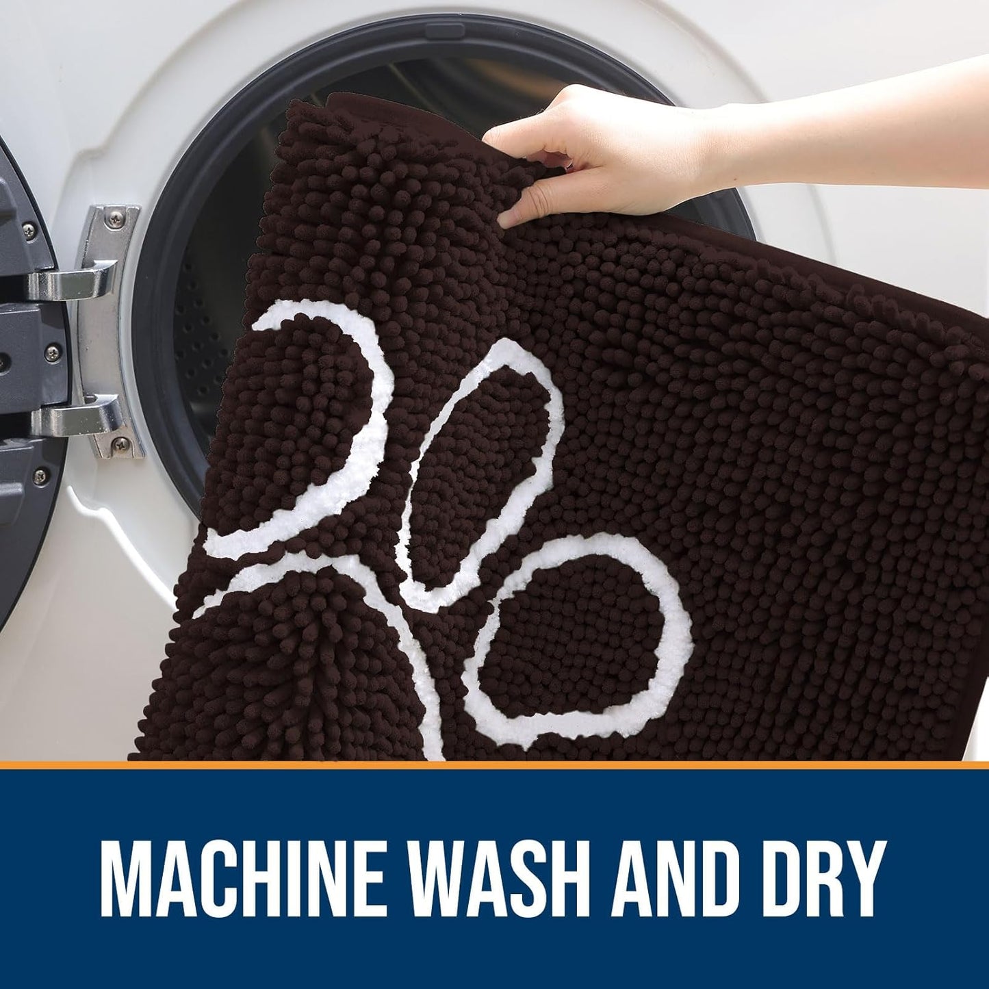 OLANLY Door Mat for Muddy Dog Paws 47x24, Ultra Absorbent Chenille Mud Doormat with Paw Print Design, Non-Slip Washable Doormat for Indoor Entryway, Quick-Dry Pet Bed Mats for Dirty Dogs, Brown