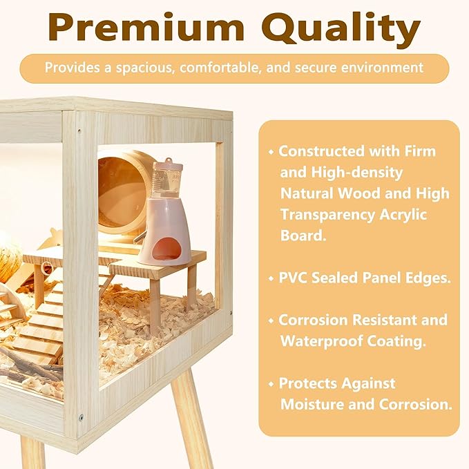 Prolee Hamster Cage Chewproof, Mice and Rat Habitat with Transparent Sides, Hamster Cage with Openable Mesh Top, Solid Built with Lock Design and Leg Stand, 32" Wide