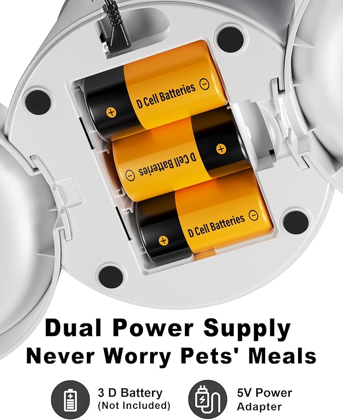 Dual Automatic Cat Feeder 2 Cats,6 Meals/Day,12 Portions/Meal,4.2L Dual Power Double Bowls Feeder,Dry Food Auto Pet Dispenser,10S Voice Record,Flexible Schedule Timer(White,Stainless Dual Bowls)