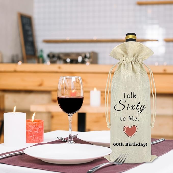 60th Birthday Gift 60th Gifts Wine Bag for Women Men 60 Years Old Birthday Party Decoration Wine Bottle Bag Happy 60th Birthday Gifts for Grandmother Grandpa Wife Husband Aunt Friend Retirement Gift
