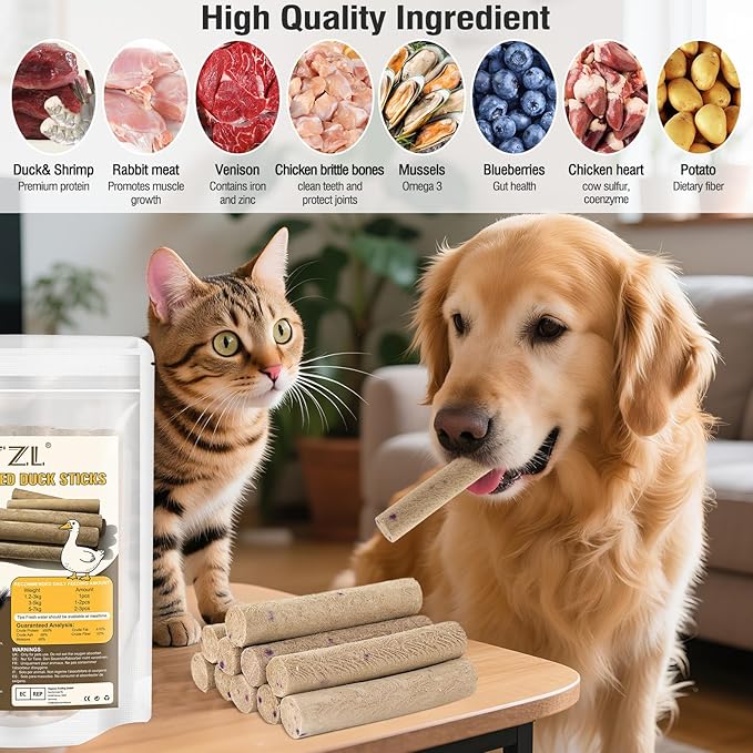 Freeze Dried Duck Stick Cat Treats, High Protein Healthy Treats for Cats & Dogs, Natural Teeth Cleaning Snacks, Gluten& Grain Free (50g)