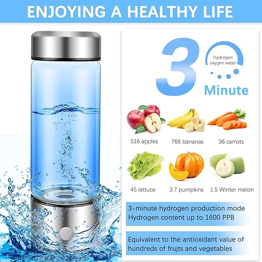 Hydrogen Water Bottle, Portable Hydrogen Water Bottle Generator, Rechargeable 3Min Quick Electrolysis Water Ionizer Machine Suitable for Home, Office, Travel, Daily Drinking, Gift for Love