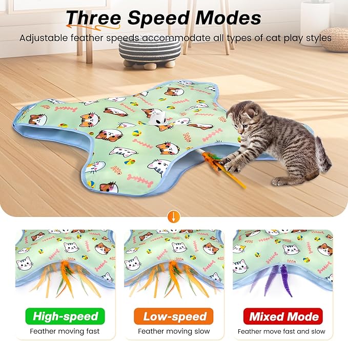 New Interactive Cat Toy for Indoor Cats Hide and Seek Cat Toy for Bored Indoor Adult Cats, Automatic Cat Kitten Toy with Moving Concealed Feathers, Non-Slip Suction, USB Rechargeable