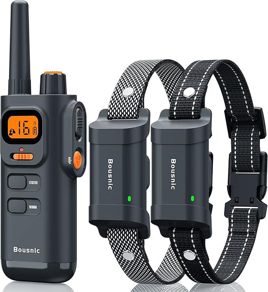 Bousnic Dog Training Collar with Remote - 4000ft Waterproof Dog Shock Collars 2 Dogs for Large Medium Small Dogs Rechargeable E Collars for Dogs Training with Beep Vibration Humane Shock(1-16) Mode