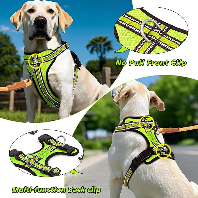 Wisedog Ajustable Mesh Breathable Dog Harness - Reflective Webbing, Lightweight No Pull Harness with 3 Fast-Release Buckles for Dogs Walking, Running and Outdoor Adventures, Yellow L