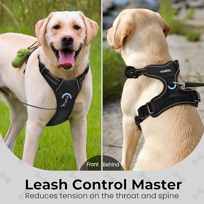 Funfox Dog Harness No Pull, Adjustable Pet Vest Harness Black S with Handle, 2 Leash Clips for Daily Walking Easy Control, Soft Durable Reflective Comfortable for Small Sized Dogs