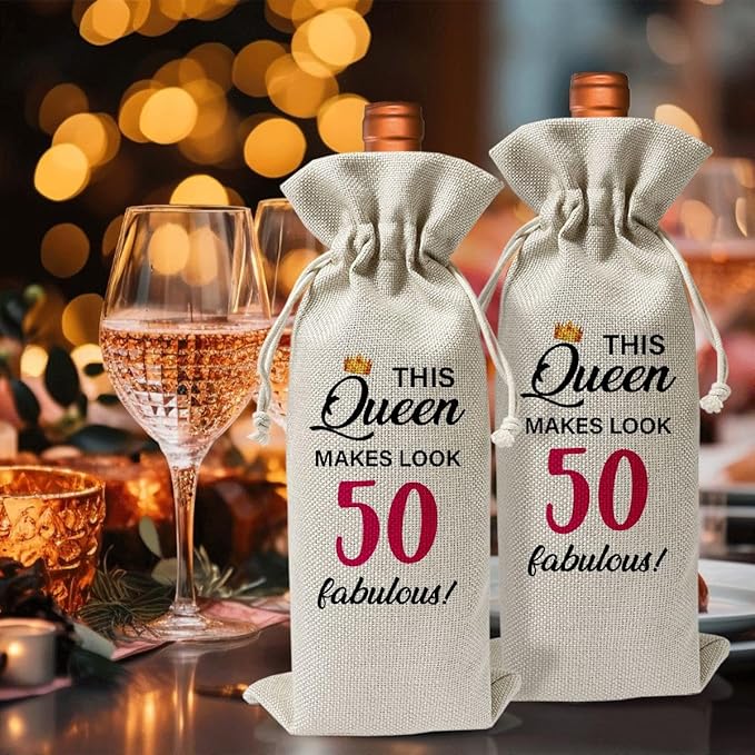 50th Birthday Wine Gift Bag For Best Friend Mom Women Her, 1974 Birthday Gift, 50th Anniversary Wine Bag For Lady, 50th Birthday Party Decoration, This Queen Makes Look 50