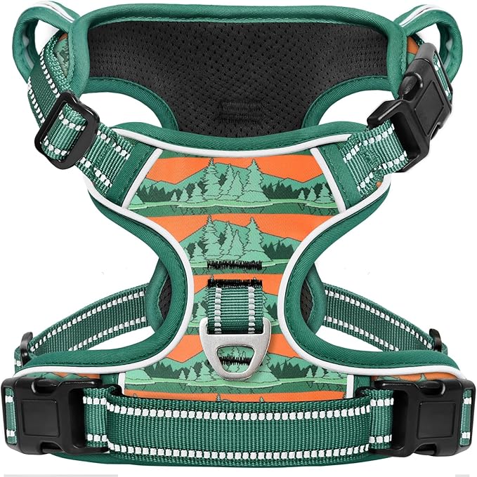 Timos No Pull Dog Harness,No Choke Front Clip Dog Reflective Harness,Adjustable Soft Padded Pet Vest with Easy Control Handle for Large Dogs,Wilderness,L
