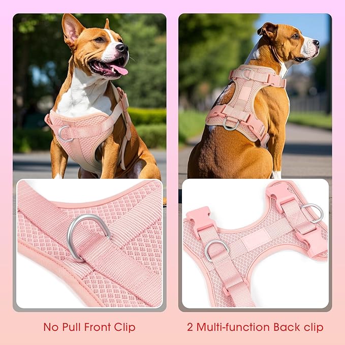 Wisedog Mesh Breathable Dog Harness: No Pull Harness with 3 Fast-Release Buckles Adjustable for Walking & Training for Small Medium Large Dogs (Pink, XS: Neck=10"-14"/Chest=11"-19")