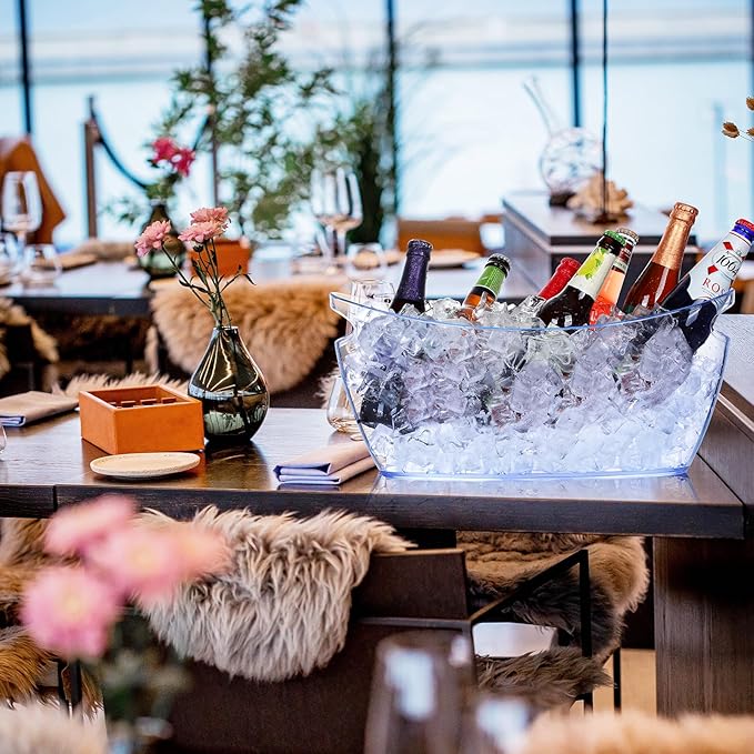 Ice Bucket 2 PCS,Acrylic Ice Buckets for Parties, Mimosa Bar Supplies Beverage Tub and Scoops for Champagne Beer Sparkling Wine Cocktails（5.5L）Extra Large Model (Blue)