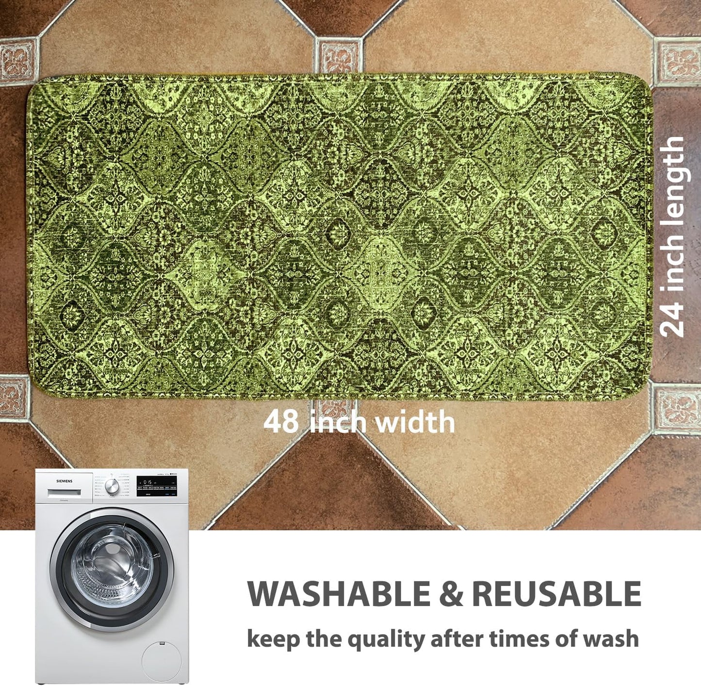 nunubaby 4PACK Washable Pee Pads for Dogs, Stylish, Non-Slip and Leak-Proof Pee Pads. Reusable Potty Pads for Dogs for Crates and Floors.(Green/Multi, 24" x48")