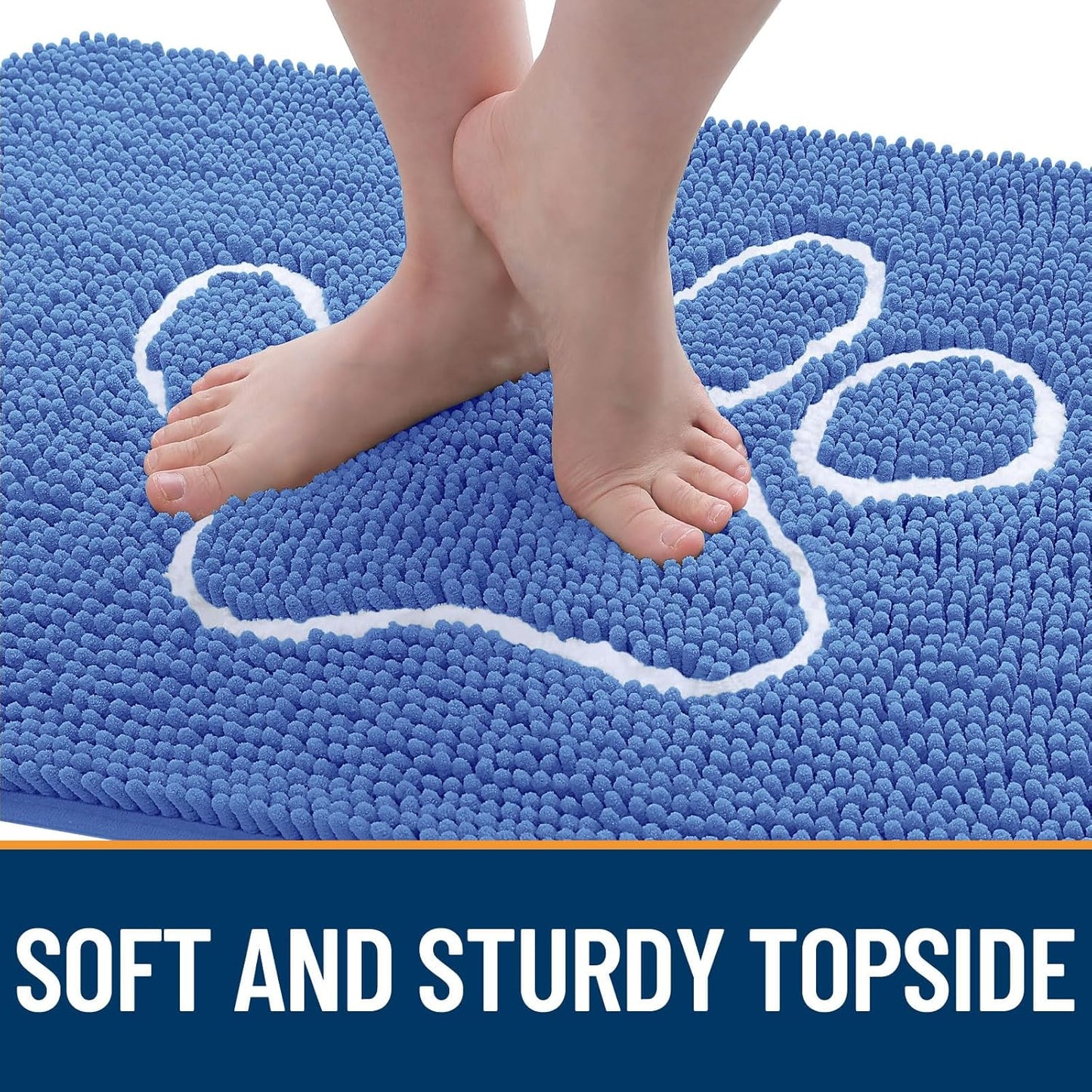 OLANLY Door Mat for Muddy Dog Paws 30x20, Absorbent Chenille Mud Doormat with Paw Print Design, Non-Slip Washable Doormat for Indoor Entryway, Quick-Dry Pet Bed Mats for Dirty Dogs, Cornflower Blue