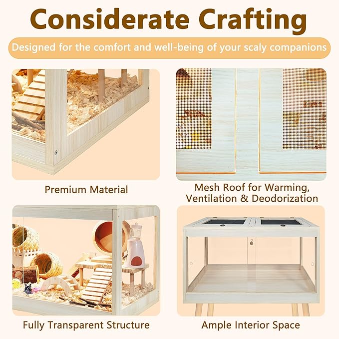 Prolee Hamster Cage Chewproof, Mice and Rat Habitat with Transparent Sides, Hamster Cage with Openable Mesh Top, Solid Built with Lock Design and Leg Stand, 24" Wide