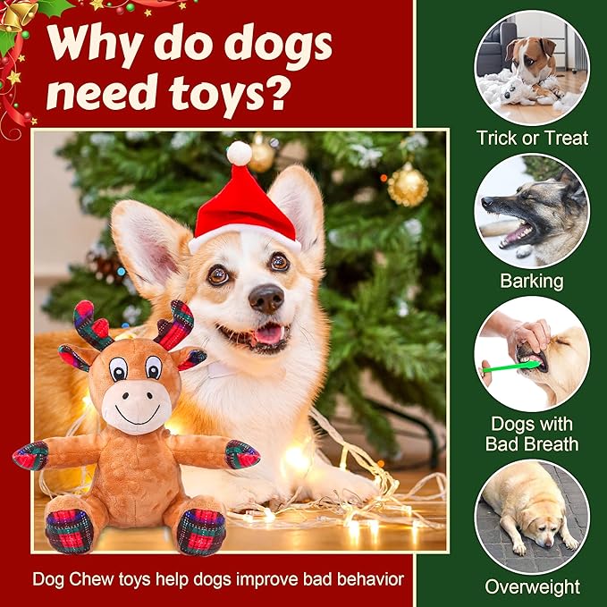 Squeaky Dog Toys, Dog Chew Toys with Crinkle Paper for Puppy, Small, Medium, Large Dogs, Interactive Pet Holiday Toys for Training and Reducing Boredom