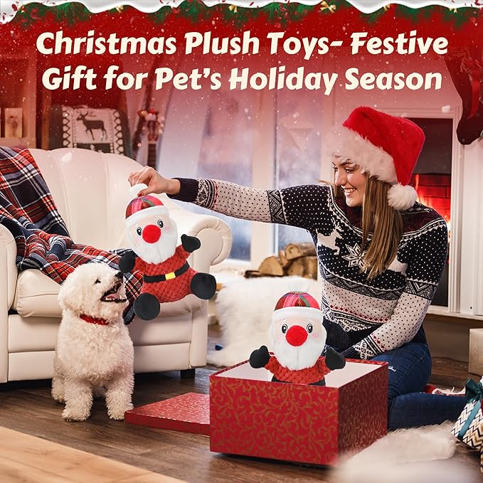 Squeaky Dog Toys, Dog Chew with Crinkle Paper for Puppy, Small, Medium, Large Dogs, Interactive Pet Holiday Toys for Training and Reducing Boredom