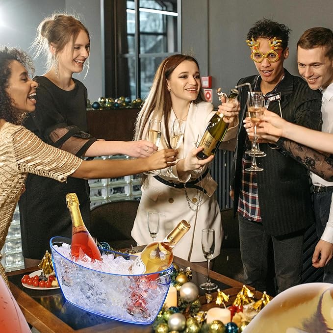 Ice Buckets for Parties, 2 PCS Acrylic Champagne Beverage with 2 Ice Bucket Scoop, Drinks Buckets Tub for Cocktail Bar, Long and Narrow 5.5 Liter Bucket for Chrismas Party(5.5L) (Light Blue)