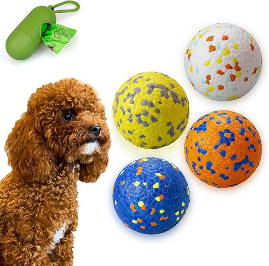 4 Pack Super Bouncy Dog Balls, Fun Indestructible Tennis Balls for Aggressive Chewers, Durable Floating Fetch Toys for Small Dogs with Lifetime Replacement