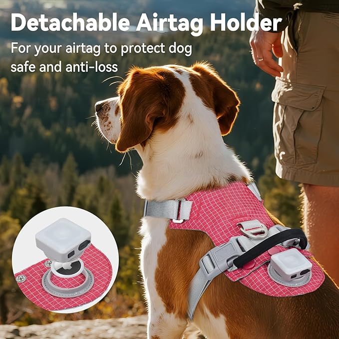 Joytale Lightweight Light Up Dog Harness, Rechargeable No-Pull LED Dog Harness with Detachable Light Box, Airtag Holder, Adjustable for Night Walking, Running & Everyday Use, Red, XS