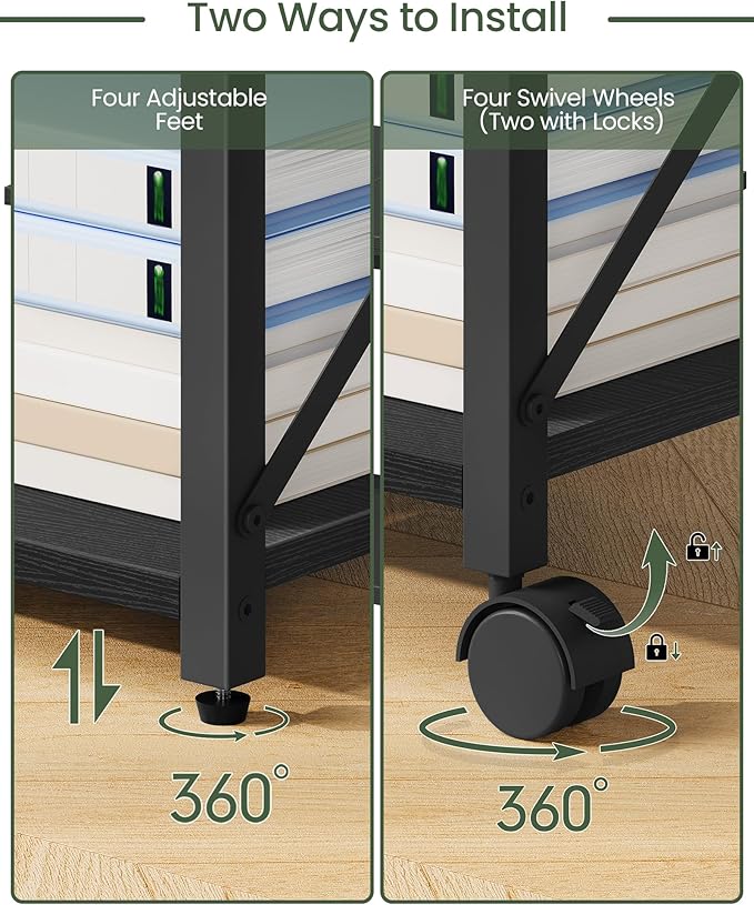 23.6" Under Desk Printer Stand, 2-Tier Printer Table with Wheels Adjustable Feet for Home Office, Study, Living Room, Black TPS01BB