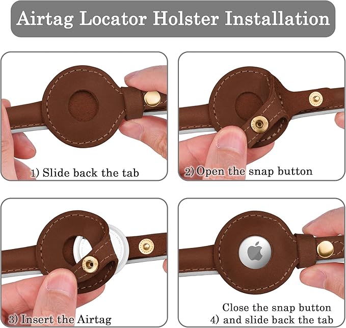 OOPSDOGGY Rolled Leather Dog Collar with Airtag Holder - Reflective Round Airtag Dog Collar - Soft Tracking Pet Collar for Small Dogs Puppy Cats Kitten (Brown, XS, 8"-11")