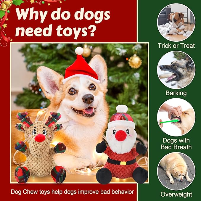 Squeaky Dog Toys, 2 Pack Dog Chew Toys with Crinkle Paper for Puppy, Small, Medium, Large Dogs, Interactive Pet Holiday Toys for Training and Reducing Boredom