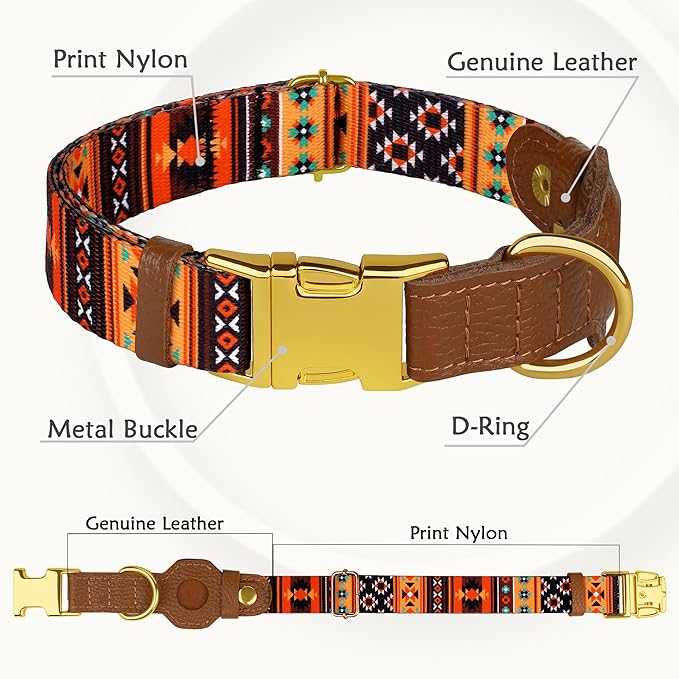 AirTag Dog Collar for Small Medium Large Breed - Adjustable Cute Pattern Dog Collar with Airtag Holder - Soft Leather Tracker GPS Apple Air Tag Pet Collars (Small, 12"-15" Neck Fit, Western)