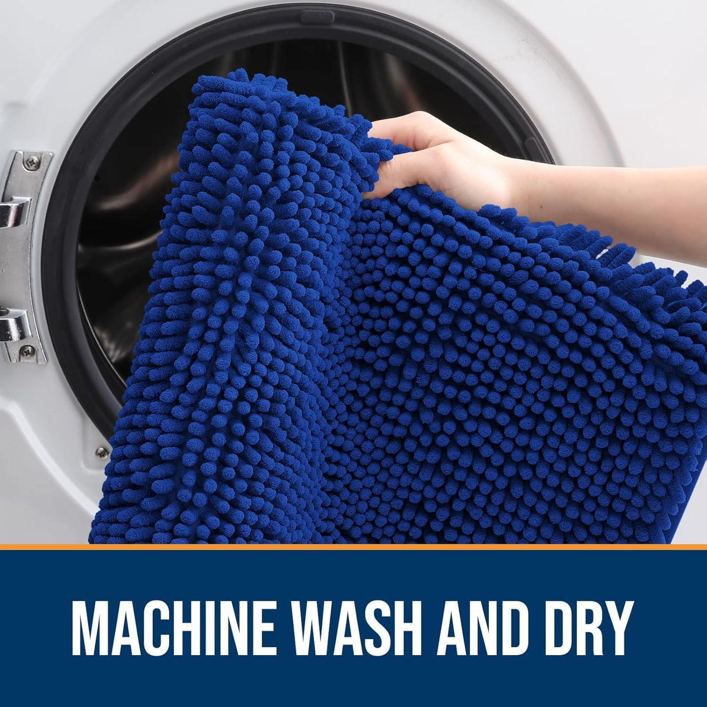 OLANLY Dog Door Mat for Muddy Paws 48x30, Absorbs Moisture and Dirt, Absorbent Non-Slip Washable Doormat, Quick Dry Chenille Mud Mat for Dogs, Entry Indoor Entryway Carpet for Inside Floor, Royal Blue