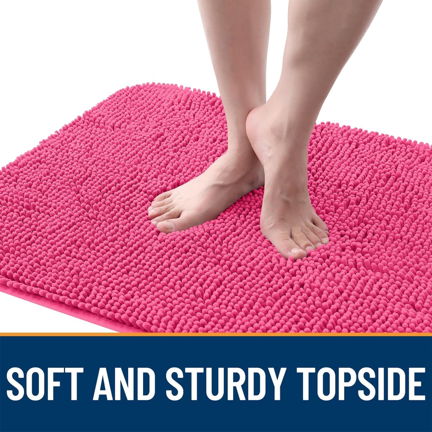 OLANLY Dog Door Mat for Muddy Paws 36x24, Absorbs Moisture and Dirt, Absorbent Non-Slip Washable Doormat, Quick Dry Chenille Mud Mat for Dogs, Entry Indoor Entryway Carpet for Inside Floor, Hot Pink