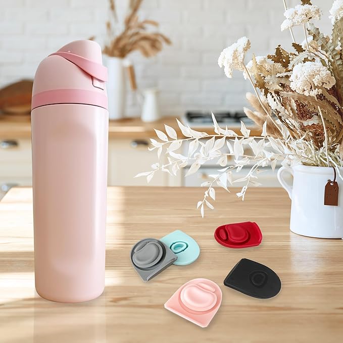 5PCS Replacement Stopper Compatible with Owala FreeSip 19/24/32/40oz, Silicone Anti-Spill Water Bottle Top Lid Replacement Parts, BPA-Free Seal Bottle Cap Mouth Stopper Gasket (Black)