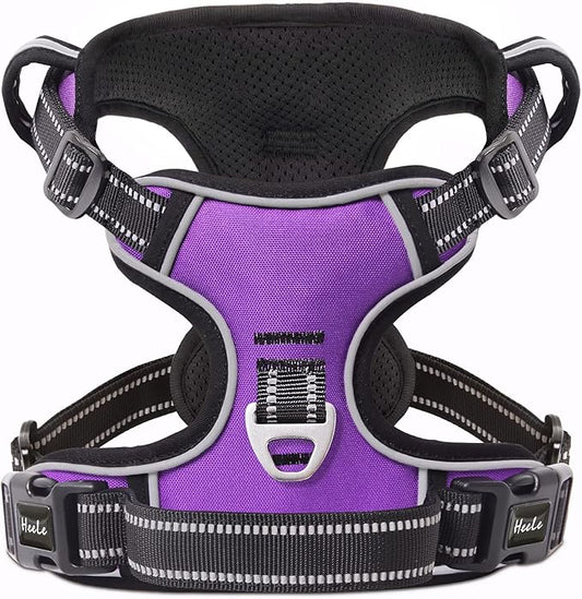HEELE Dog Harness, No Pull Adjustable Padded Reflective Harness for Small Medium Large Dogs with Handle for Walking Training, Purple, M
