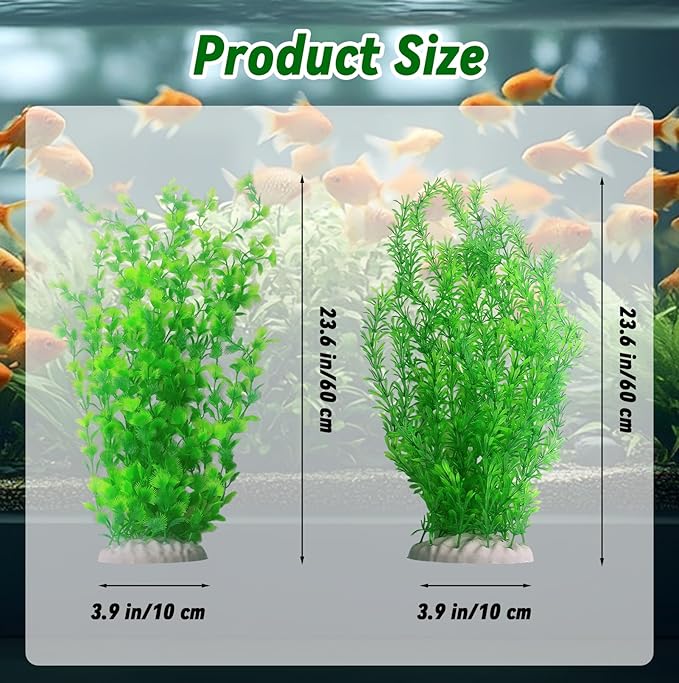 kathson 2PCS Extra Large Artificial Aquarium Plants,23 Inches Tall Fish Tank Decorations Plant Plastic Seaweed Decor Bendable Underwater Fish Tank Accessories Large Plants (Green)