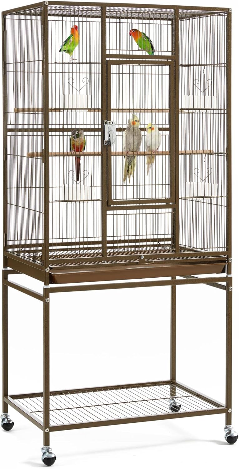 Yaheetech Wrought Iron Standing Large Parrot Parakeet Flight Bird Cage with Stand for Small Parrot Cockatiel Sun Parakeet Green Cheek Conure Lovebird Budgie Finch Canary, Palmer Green