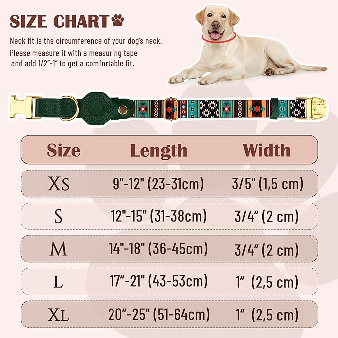 AirTag Dog Collar for Small Medium Large Breed - Adjustable Cute Pattern Dog Collar with Airtag Holder - Soft Leather Tracker GPS Apple Air Tag Pet Collars (Large, 17"-21" Neck Fit, Tribal)