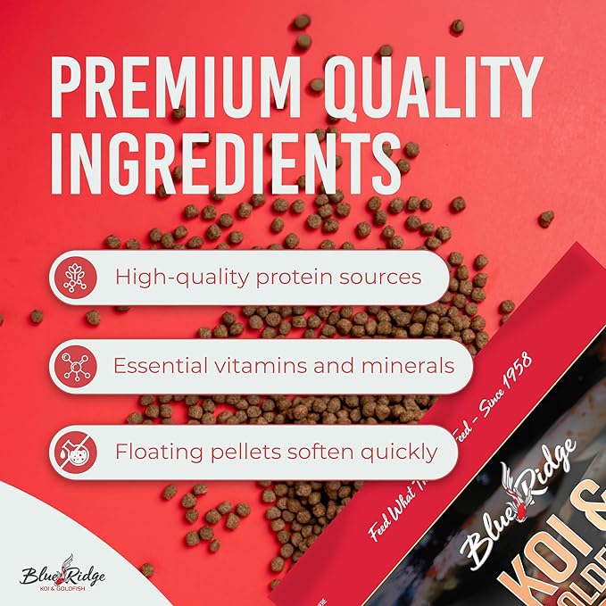 Blue Ridge Koi Fish Food 5lb - Koi Food Mini Growth Formula, Goldfish Food, Premium Fish Food for Ponds, Ponds Fish Food, Floating Pond Pellets
