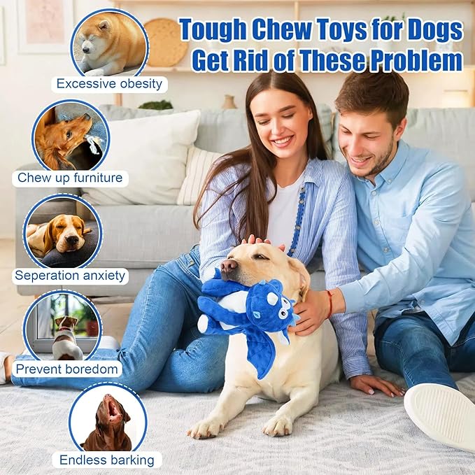Plush Dog Toys, Tough Chew Toys for Dogs, Crinkle Stuffed Squeaky Toy for Small Medium Large Breed, Interactive Plush Toys to Keep Them Busy, Cute Dinosaur Dog Toy, Pet Toys