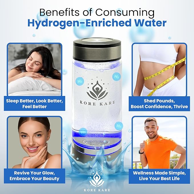 Hydrogen Water Bottle & Mineral Electrolysis: 1600 ppb Hydrogen Water Bottle Generator, Sleek, Durable, Portable, 3-Min Quick Electrolysis, Excellent Seal | Dual-Purpose Hydration Power