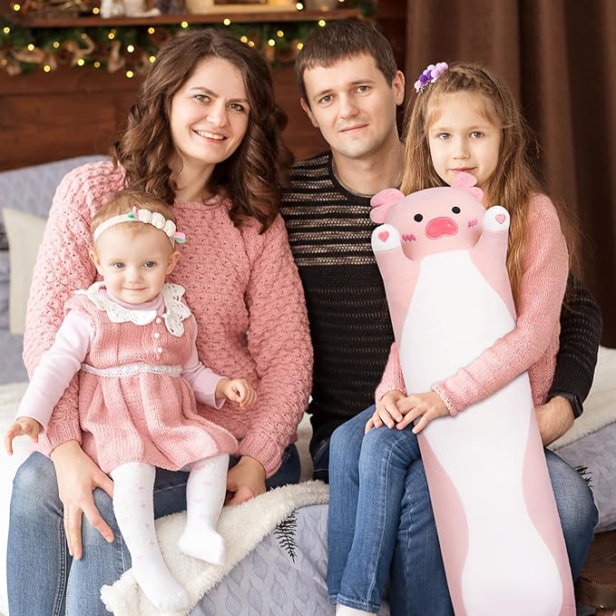 Long Pig Plush Pillow,35.5" Large Pig Stuffed Animal,Weighted Pig Plush,Cuddly Sleeping Hugging Pillows, Soft Giant Body Pillow,Beloved Pig Plush Toy Gift at Birthday