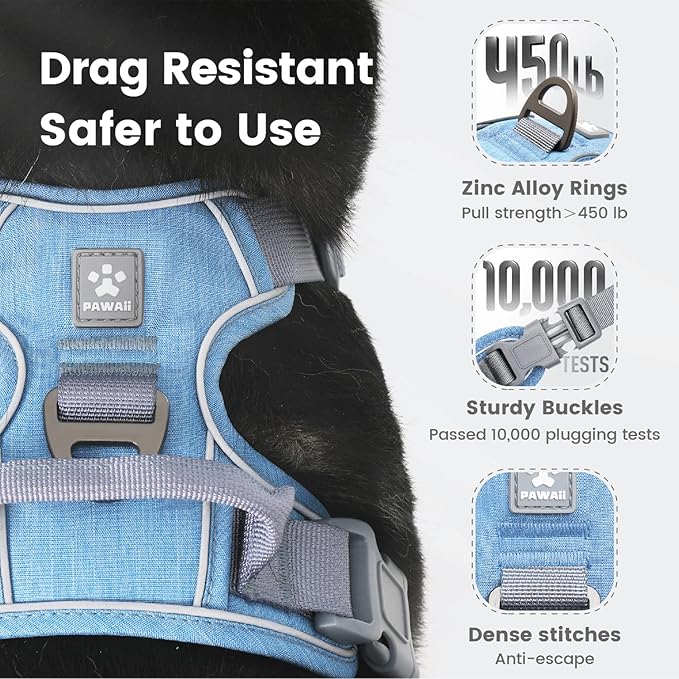 Pawaii No Pull Dog Harness with Pet ID Tag,Reflective Strips No Choke Front O Ring Breathable Mesh Adjustable Soft Padded Pet Vest with Easy Control Handle for Medium Dogs