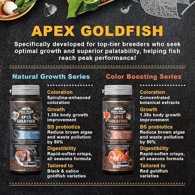 Ultra Fresh Apex Goldfish Color Boosting Crisps, Color Boosting Premium All Natural Ingredients Goldfish Fish Food, Slow Sinking, 1.76 oz