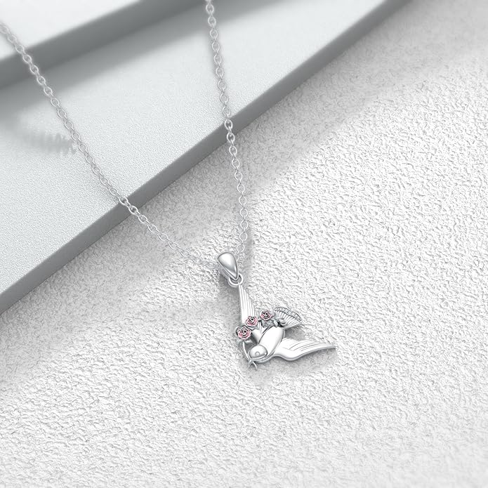 925 Sterling Silver Lab Grown Diamond Animal Necklace Cat/Bear/Bee/Dolphin/Dragonfly/Horse/Hummingbird/Koala/Parrot/Penguin/Pigeon/Sea Turtle/Starfish Lab Grown Diamond Necklace Gift for Women